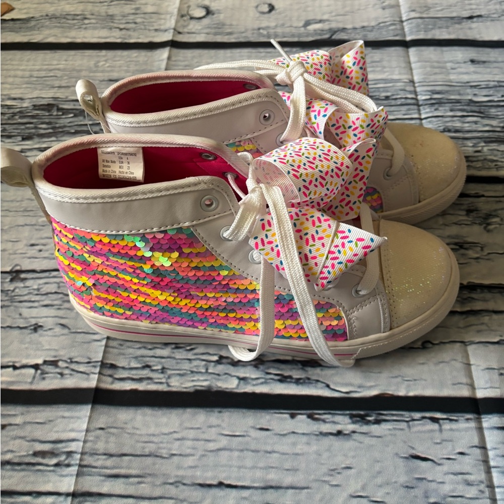 JoJo Siwa Pink and Yellow High-Top Sneakers with Bow Detail